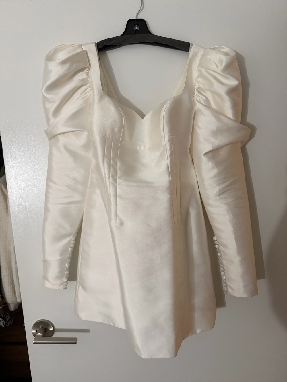 MillaNova Cream Satin Puff-Sleeve Bridal Dress